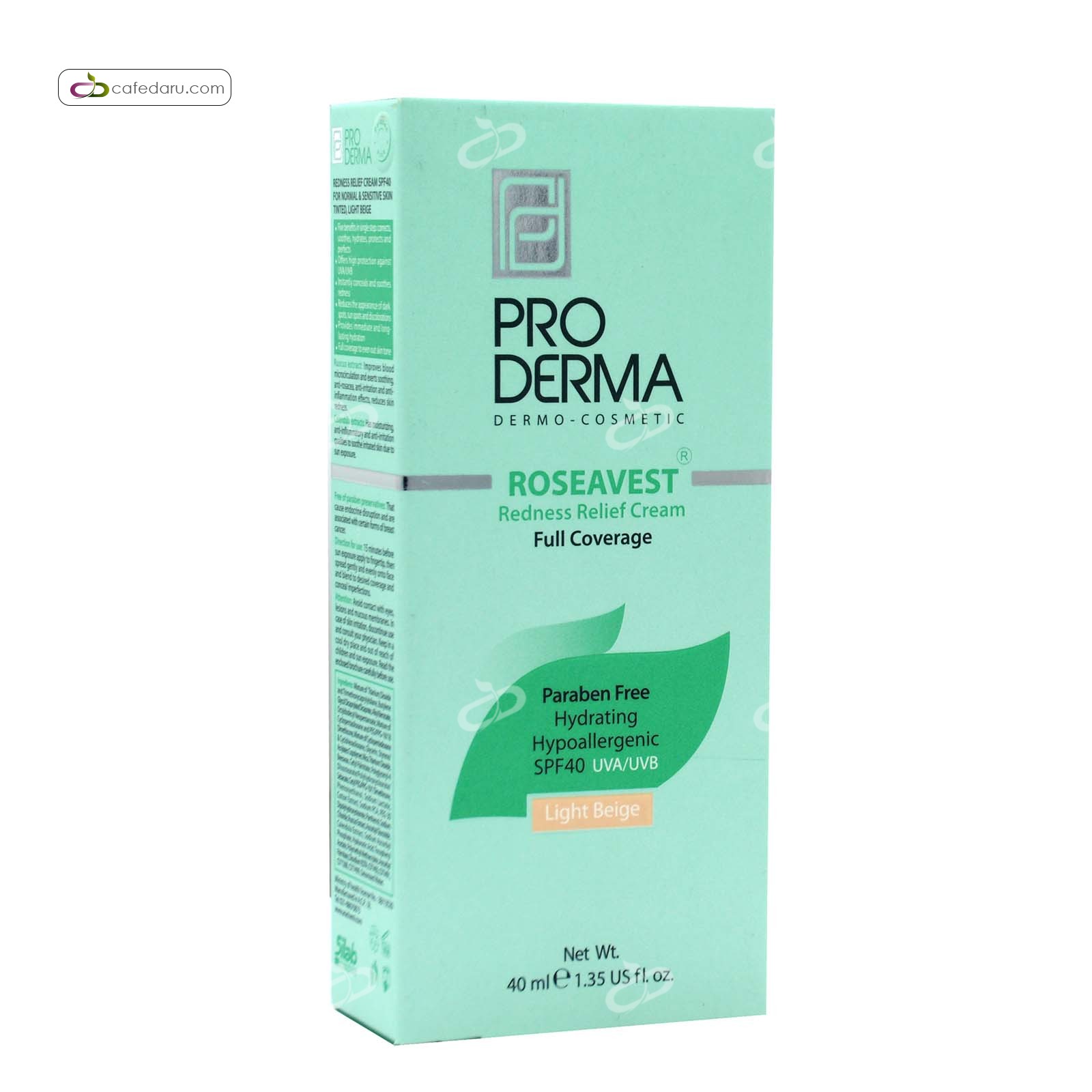 سی سی کرم مرطوب کننده SPF40 صورت برای پوست معمولی و حساس پرودرما 40 میلی لیتر بژ روشن