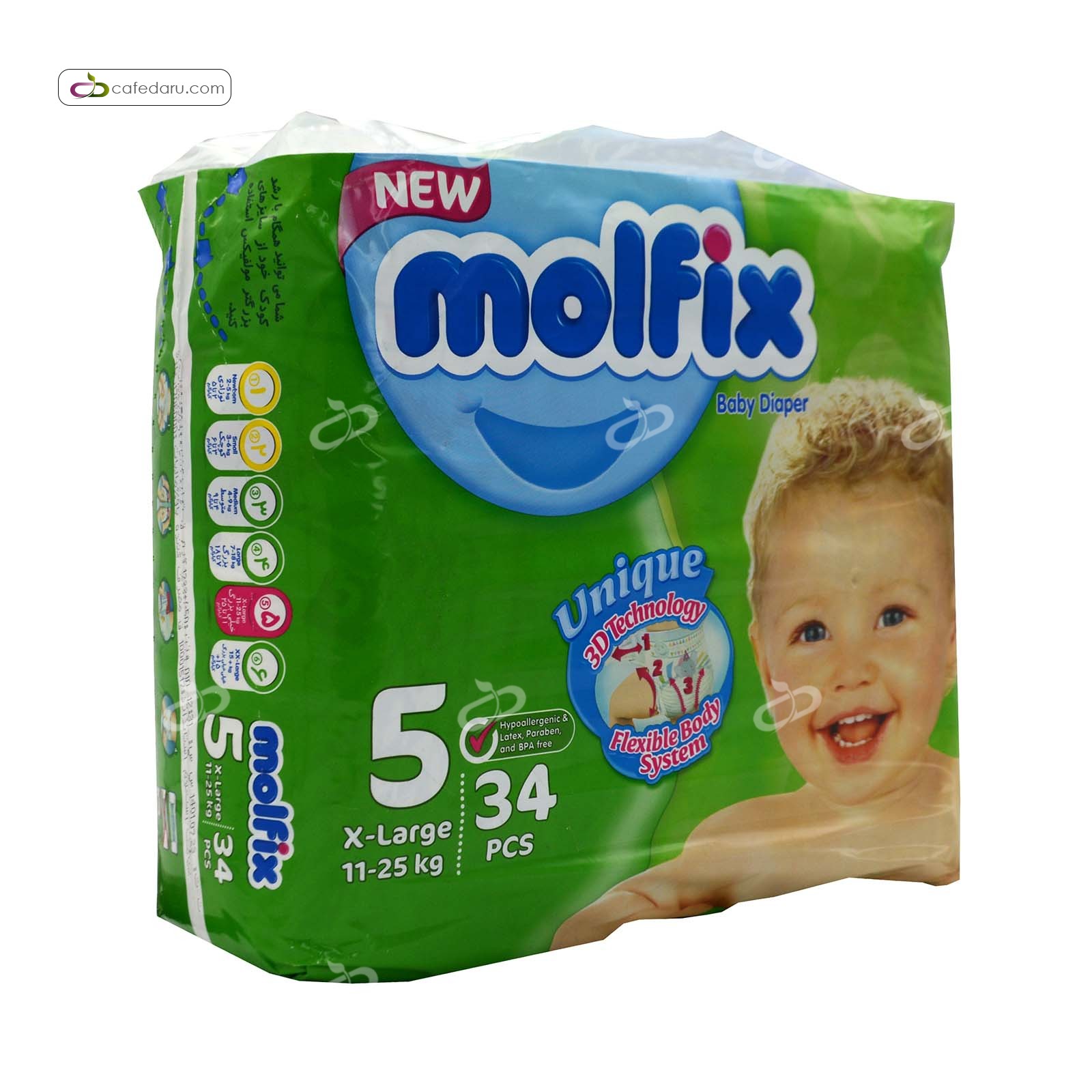 پوشک بچه سایز 5 مولفیکس 34 عددی 11 تا 25 کیلوگرم