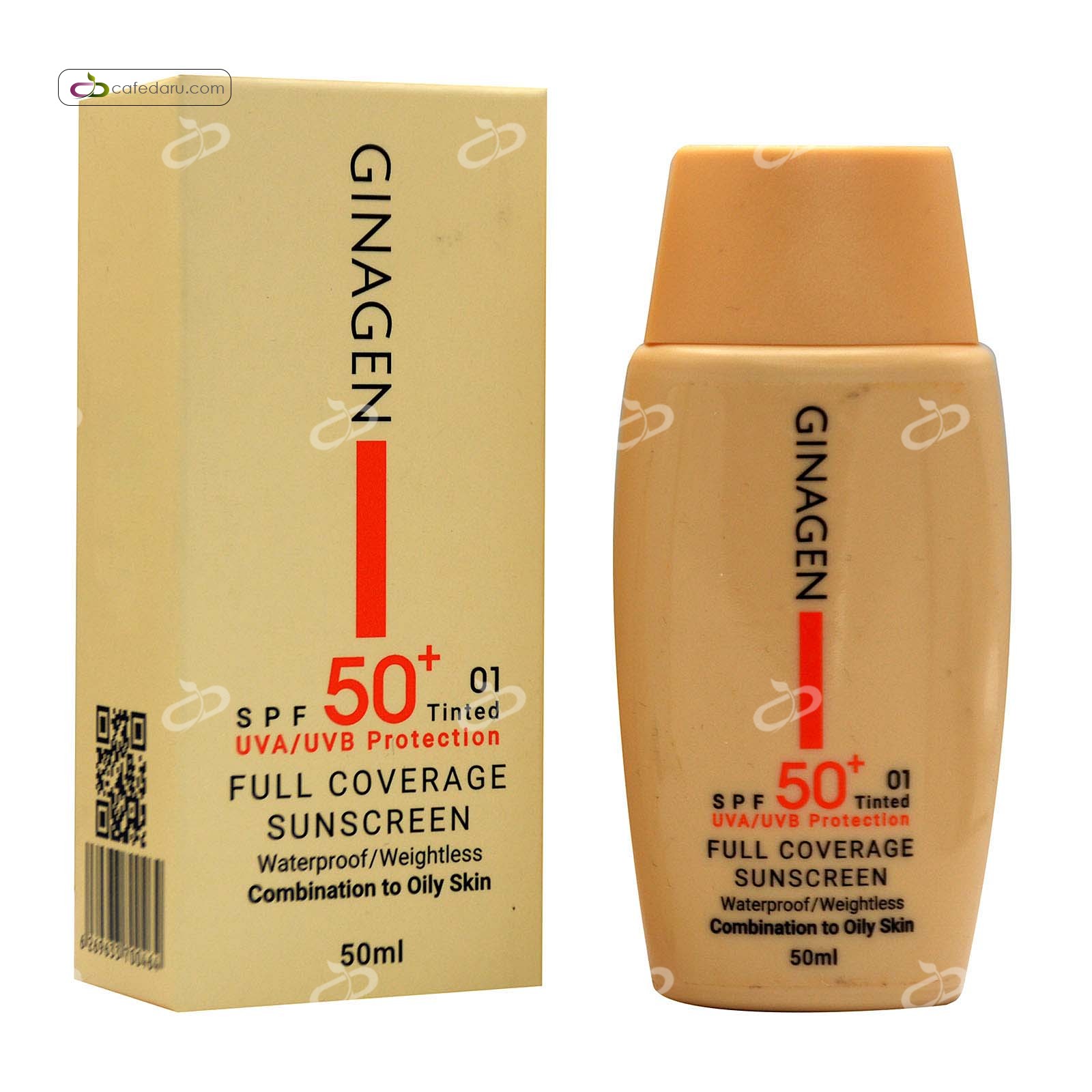 کرم ضد آفتاب spf50 پوست چرب و مختلط ژیناژن50 میلی لیتر رنگ روشن 01