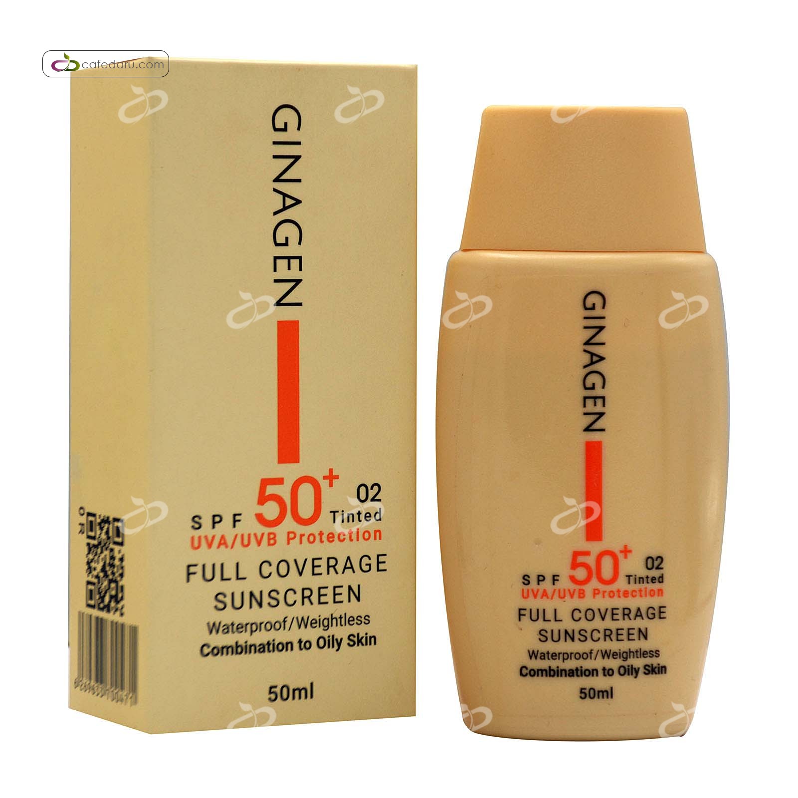 کرم ضد آفتاب spf50 پوست چرب و مختلط ژیناژن 50 میلی لیتر رنگ طبیعی 02