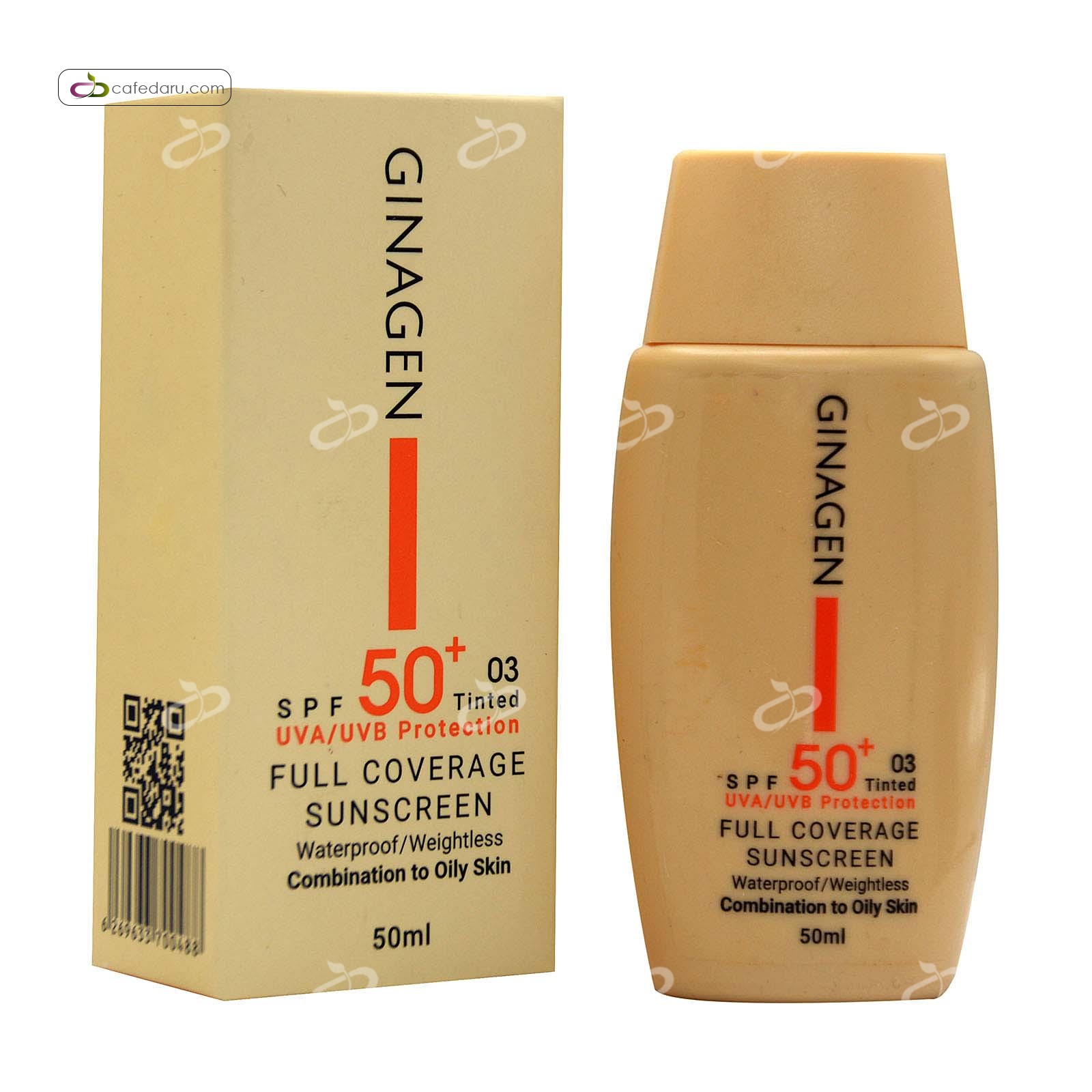 کرم ضد آفتاب spf50 پوست چرب و مختلط ژیناژن 50 میلی لیتر رنگ تیره 03