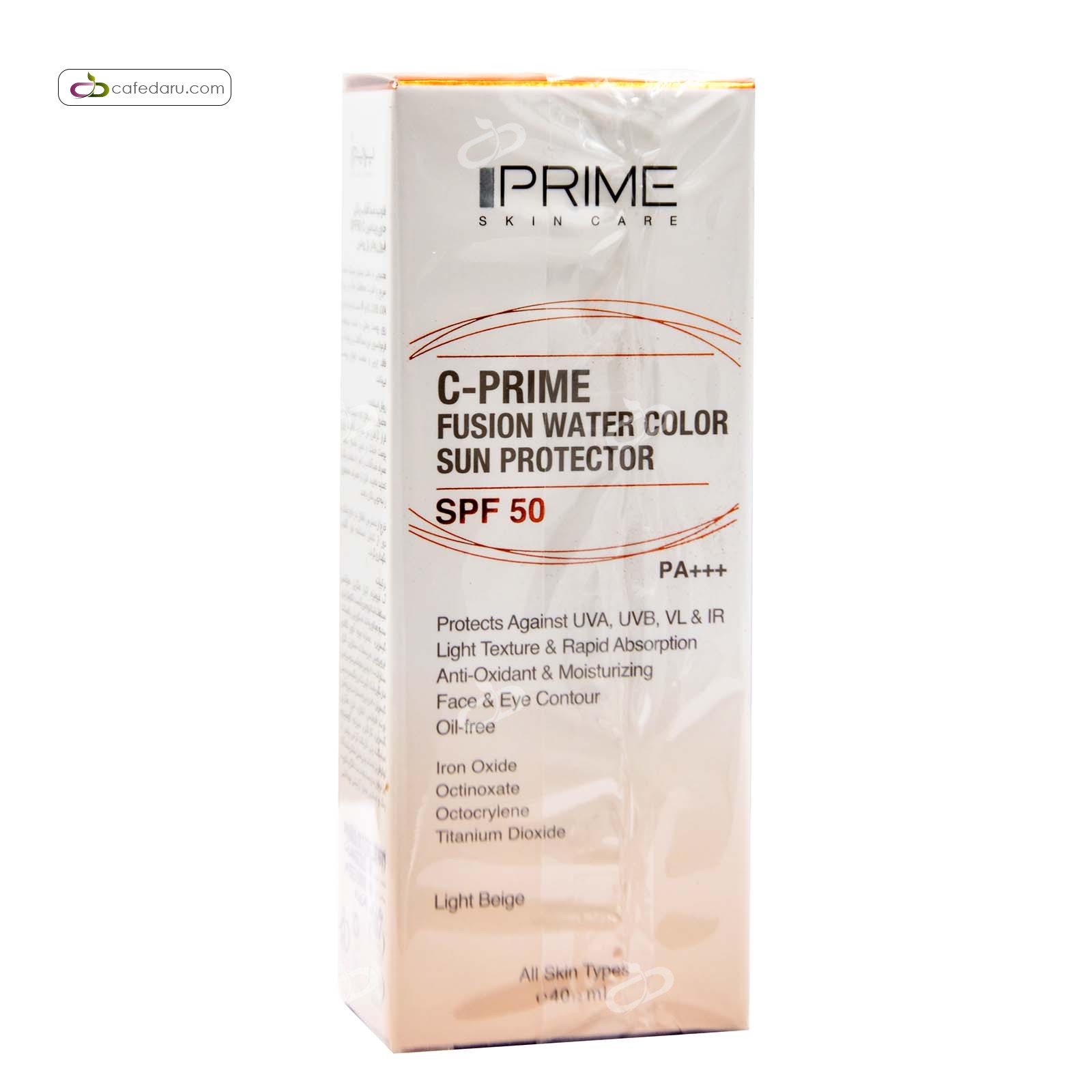 فلوئید ضدآفتاب SPF50 حاوی ویتامین سی فیوژن واتر پریم 40 میلی لیتر بژ روشن